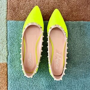 Neon Yellow Pointed Toe Studded Ballet Flats 9.5-10 - Valentino look
